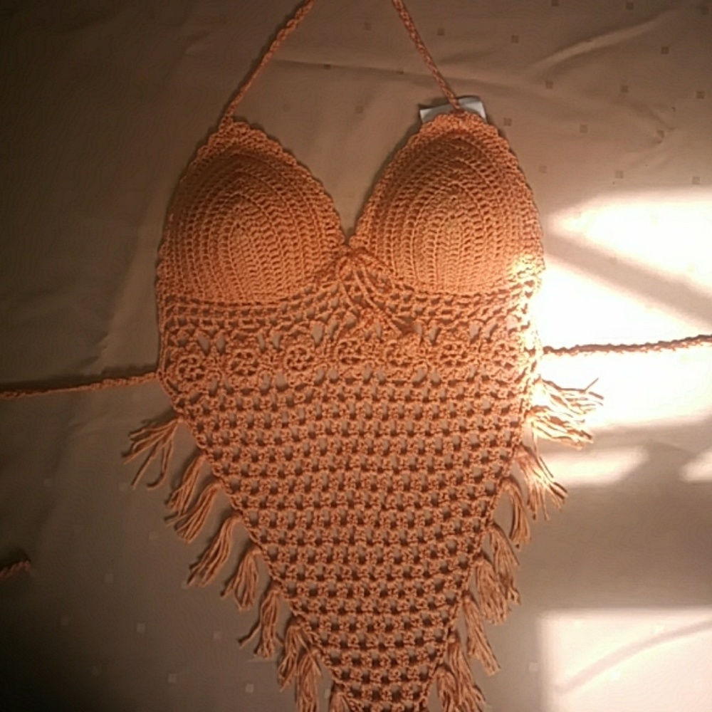 Crochet Halter Peach Top Great for Festivals M